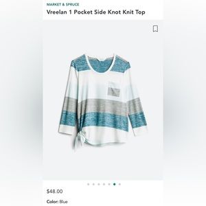 Blue striped side knot knit top